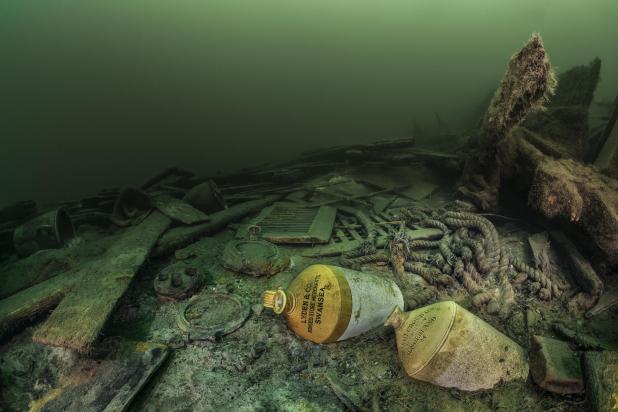 bottles inside a shipwreck