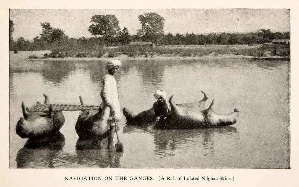 a raft made of animal skins in India