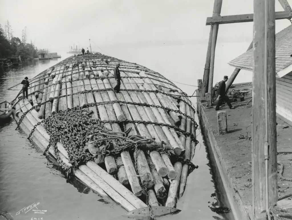 Timber raft from Oregon to San Diego. 