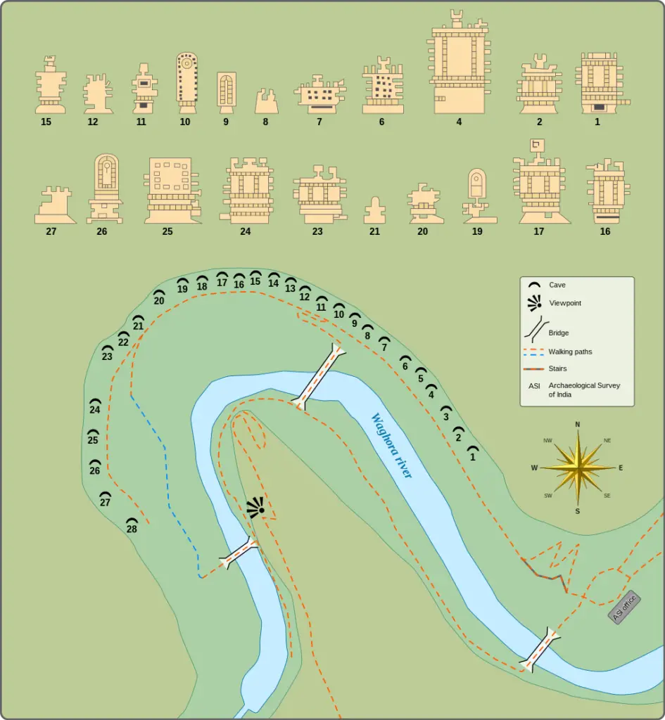 map of the temples at Ajanta